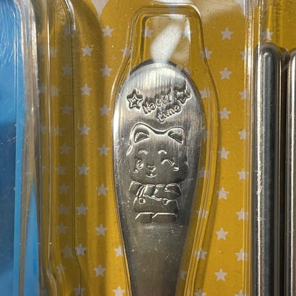 Vintage 2000 Made in Korea " I love Puzzy" Kitten Spoon, Chop Sticks & Case Set - Picture 3 of 7